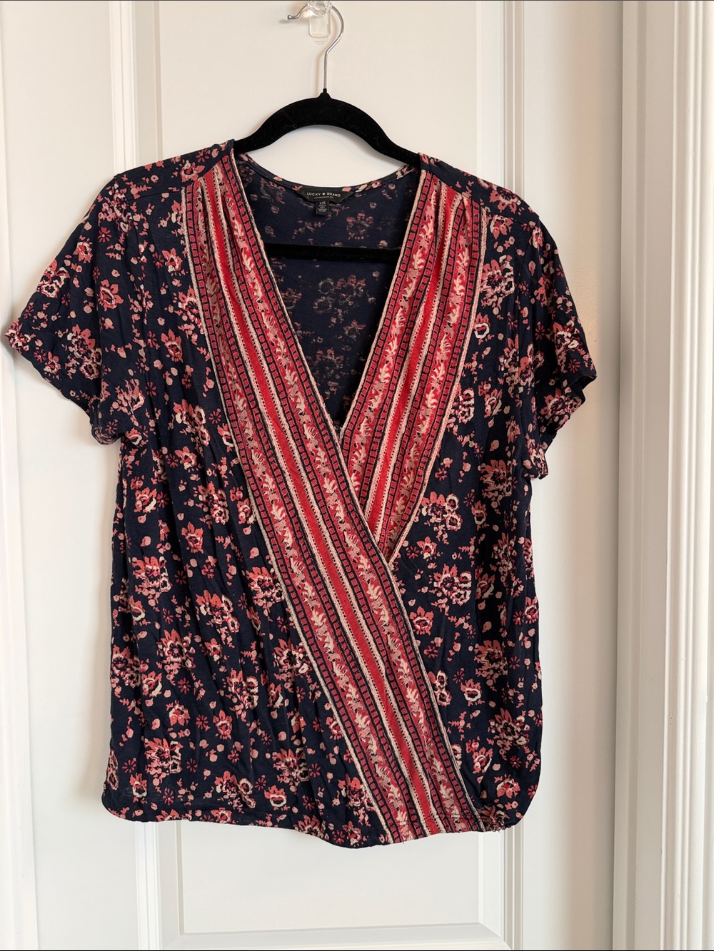 Lucky Brand Women's Navy Floral Wrap-Style Top